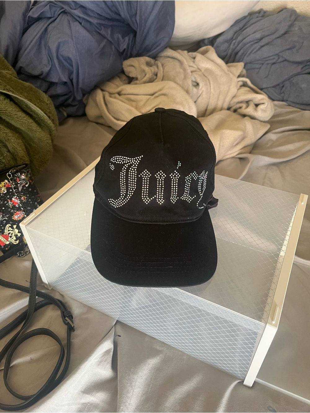 Juicy Couture Black Rhinestone 'Juicy' Logo Cap